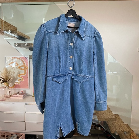 Western denim mini dress w puff sleeve! Tall, NWT - Picture 2 of 7